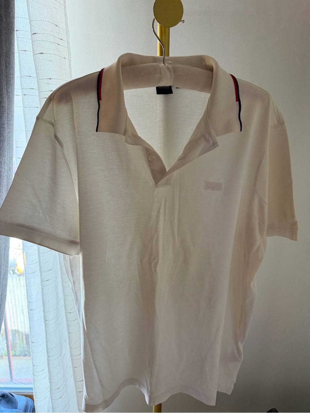 Boss White Polo with Red and Navy Collar Trim